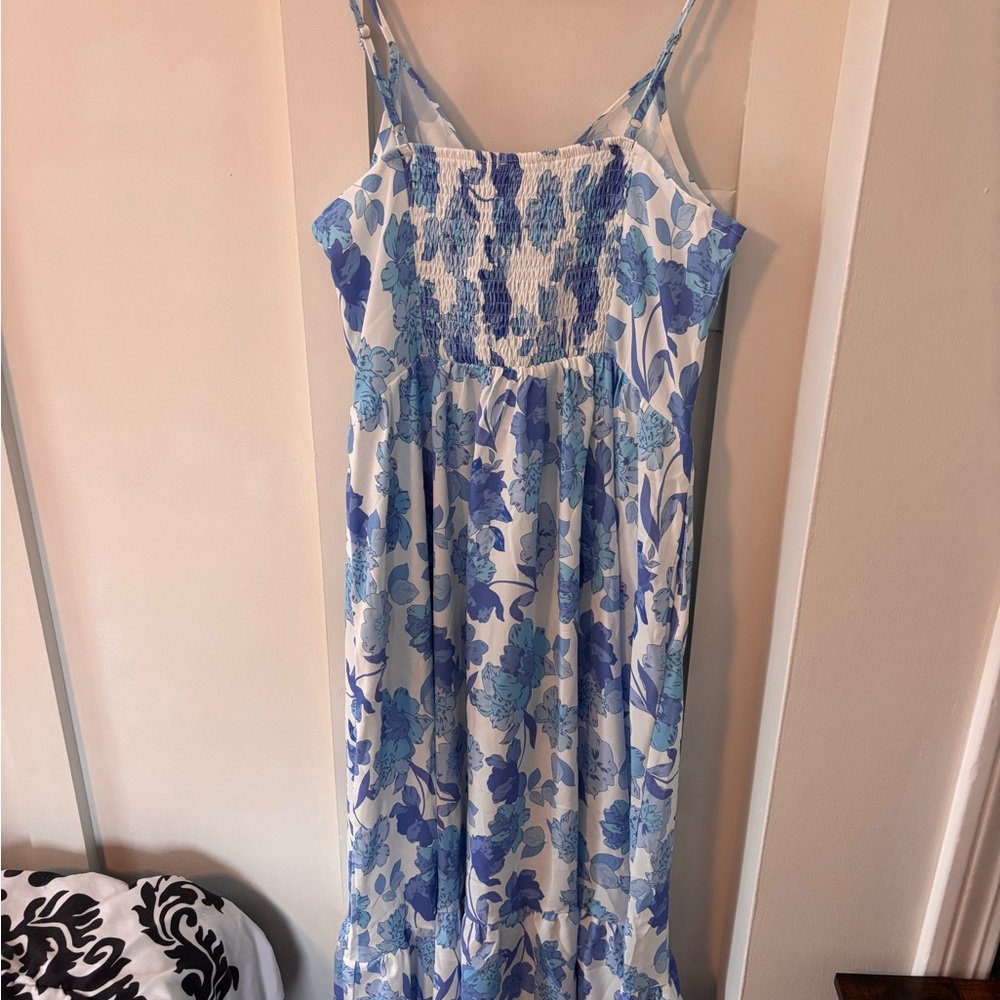 NWT Grace Karin Blue and White Floral Tie-Front Maxi Dress - Size M - Picture 4 of 4